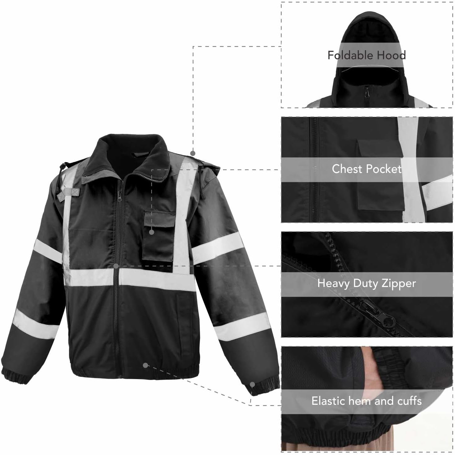 Class4 High Visibility Weatherproof Bomber Jacket with Quilted Built-in Liner - Image 3