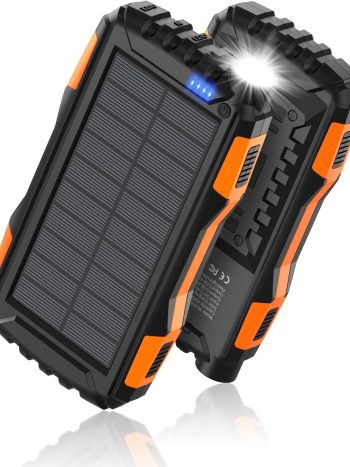 Power-Bank-Solar-Charger - 42800mAh Portable Charger,Solar Power Bank,External Battery Pack 5V3.1A Qc 3.0 Fast Charger Built-in Super Bright Flashlight (Orange)